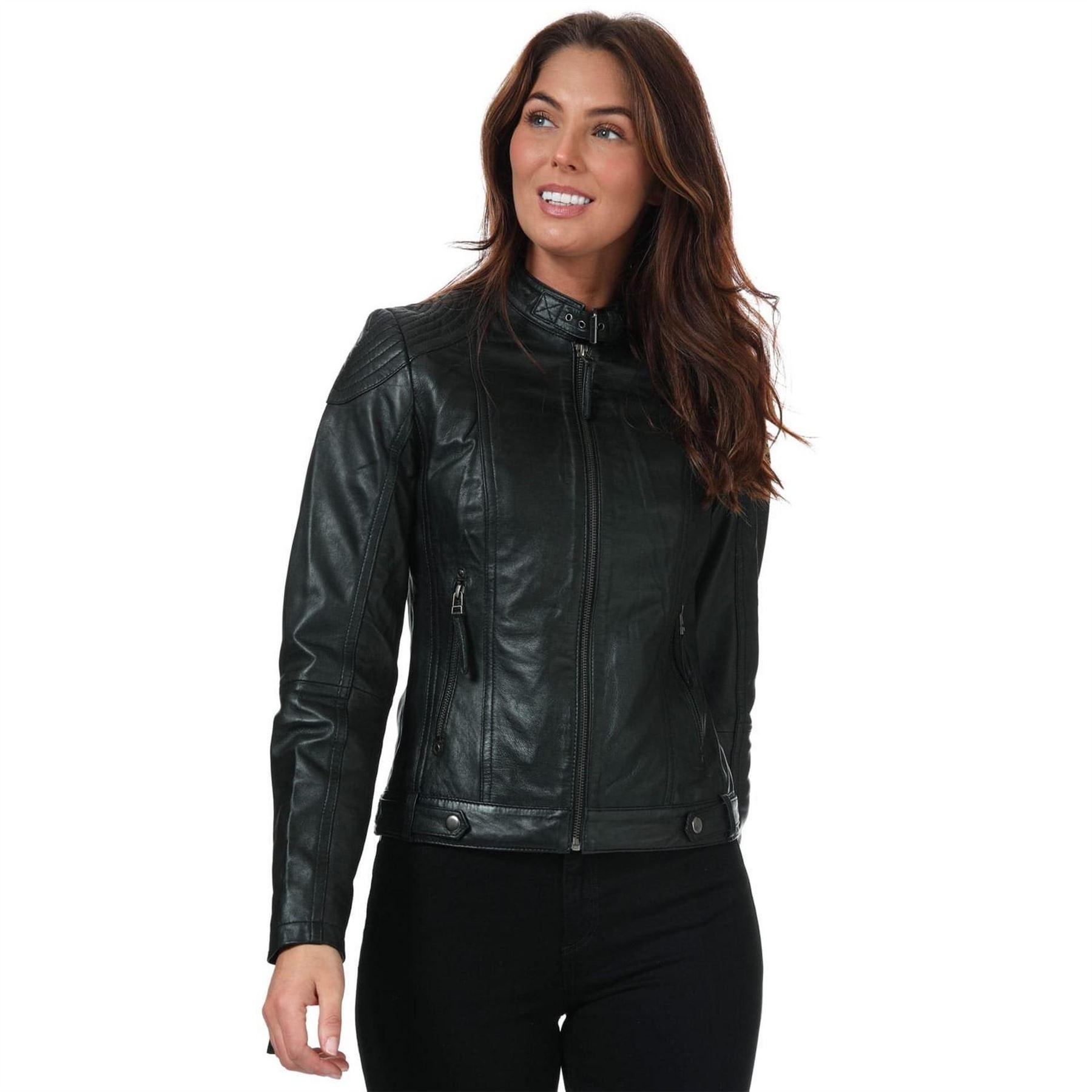 Elle Dames/Dames Leren Jas (Zwart)