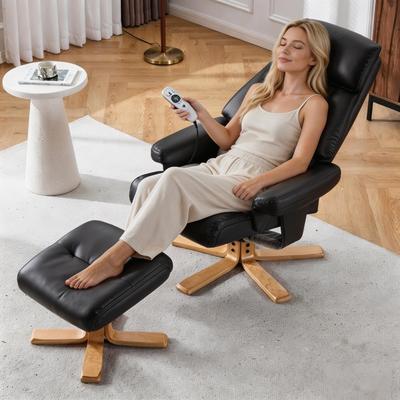 Kodotan sofa Black PU Leather Heated Massage 360° Swivel Accent Chair, Chair with ottoman, Ergonomic Comfort for Living Room