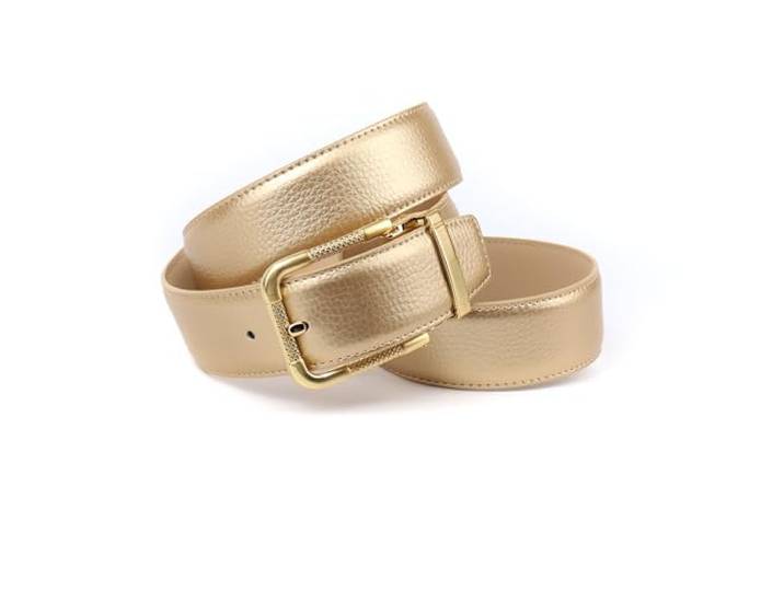Anthoni Crown Damen Ledergürtel – 3,8 cm breit, luxuriöse Goldfarbe, matte Dornschnalle mit Klemmverschluss, rutschfest & komfortabel, elegantes Accessoire mit Dekordetails (95)