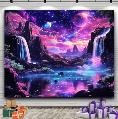 Inspire Curations Fantasy Starry Sky Glow Tapestry Galaxy Waterfall Wall Art For Dreamy Spaces bu 1 120x180cm(3.9x5.9ft