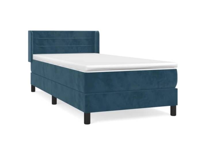 PUGYNBK Boxspringbett, Samt, Dunkelblau, 90 x 190 cm Verstellbares Kopfteil, Taschenfedern, mittlere Härte, atmungsaktiver Schutz