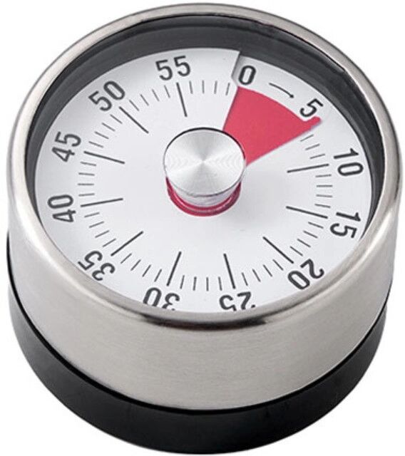 INF Runder mechanischer Küchentimer — Edelstahl, 60-Minuten Federaufzug mit Magnet, Weiß