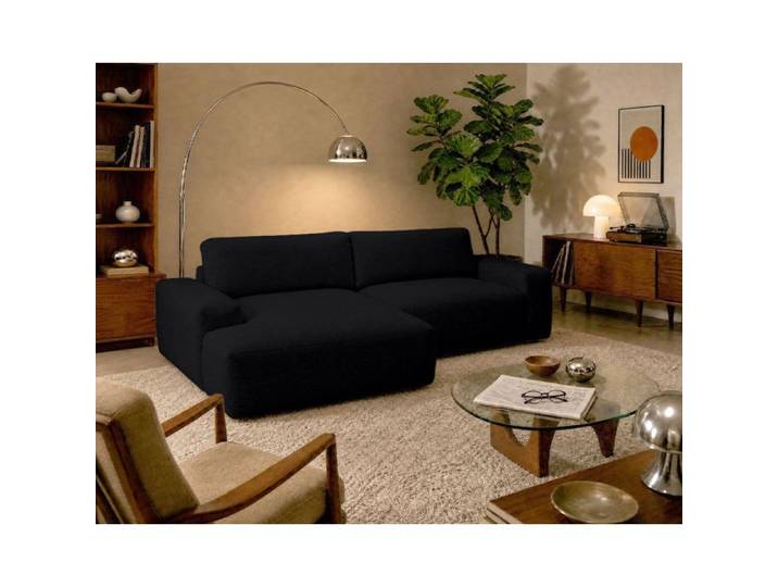 Tama - Canapé d'angle gauche 4 places convertible avec coffre en tissu - Noir