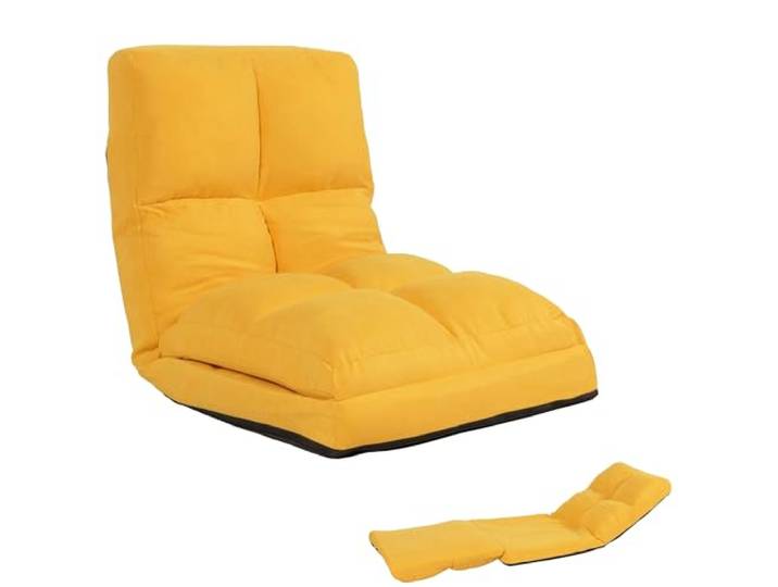Mendler Bodensessel HWC-N45 Schlaffunktion faltbar Samt - gelb Schlafsessel, Klappsessel, Funktionssessel, Stahlrahmen