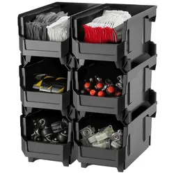 VEVOR Stapelboxen, 377 x 215 x 180 mm (6er-Pack), Lagerboxen, Sichtlagerboxen, Sichtlagerkasten zum Organisieren & Aufbewahren von Kleinteilen, Bürobedarf & anderem Zubehör, Schwarz