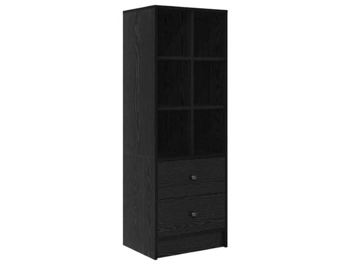 KPOTUERTU Highboard Schwarz Eichen-Optik 45,5 x 34 x 127 cm Holzwerkstoff, viele Fächer, minimalistisch, robuster Aufbau, Wohnzimmer, Essbereich, Flur, trocken abwischen