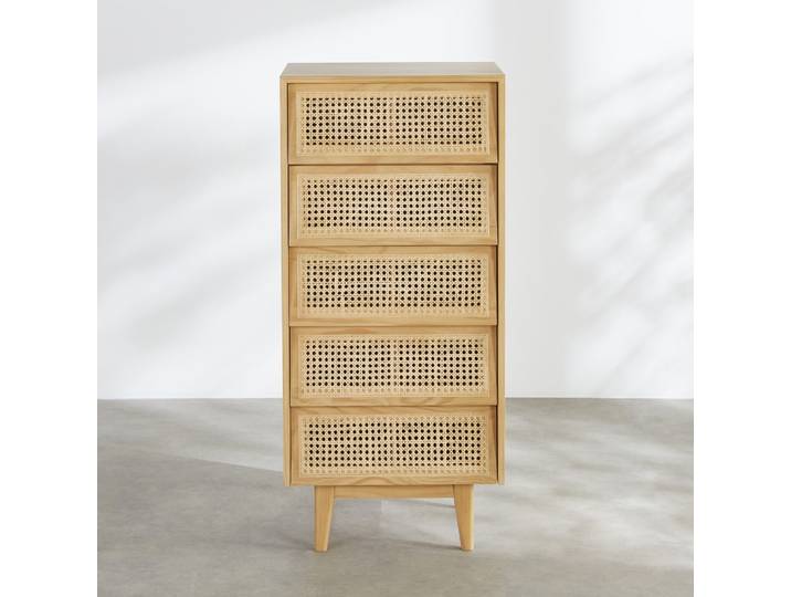 Kommode aus Kiefernholz und hellem Rattan, 55 cm lang