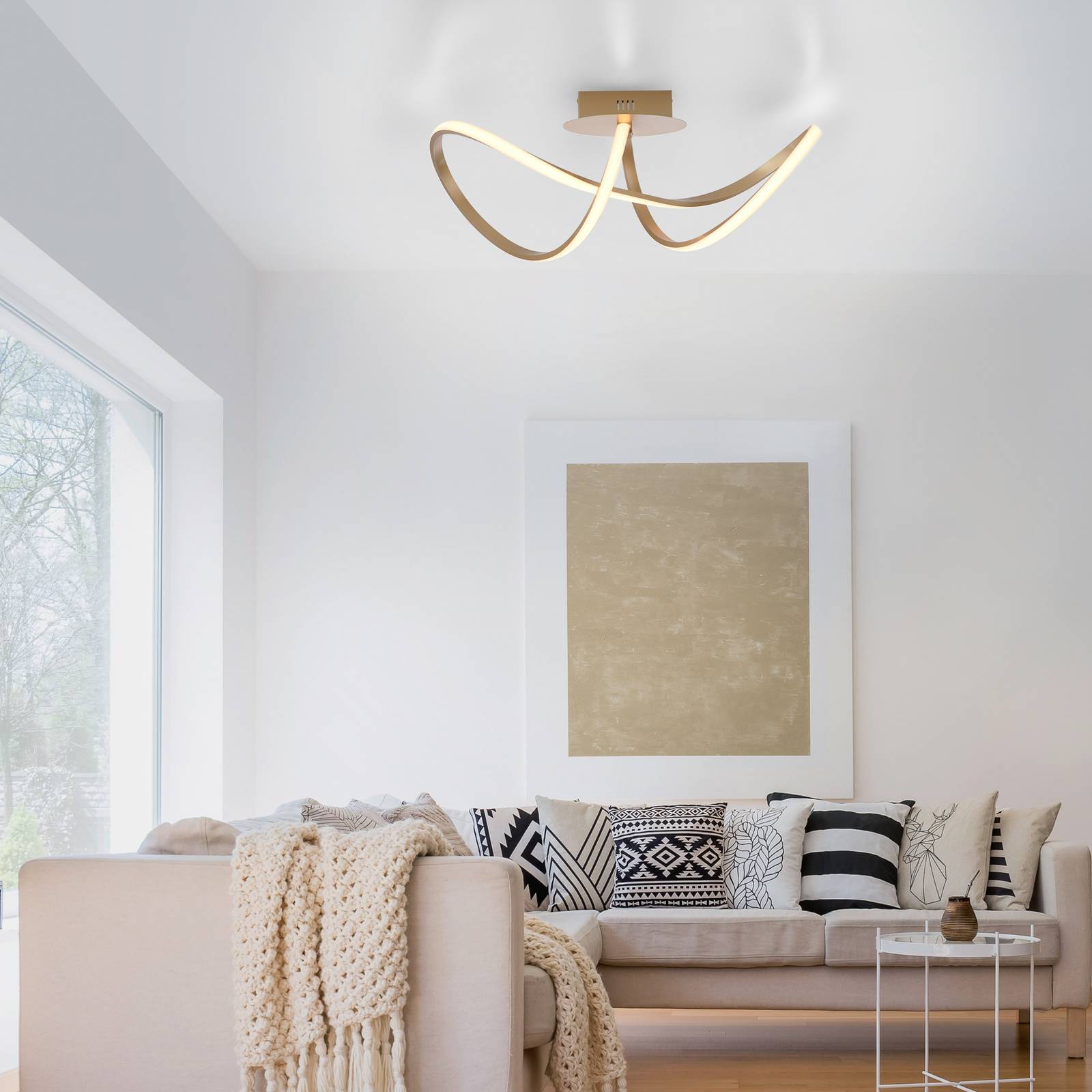 JUST LIGHT. GmbH LED Ceiling Light Maria, dimmable, Brass / gold, Bedroom, Aluminium, Modern, Ceiling Light