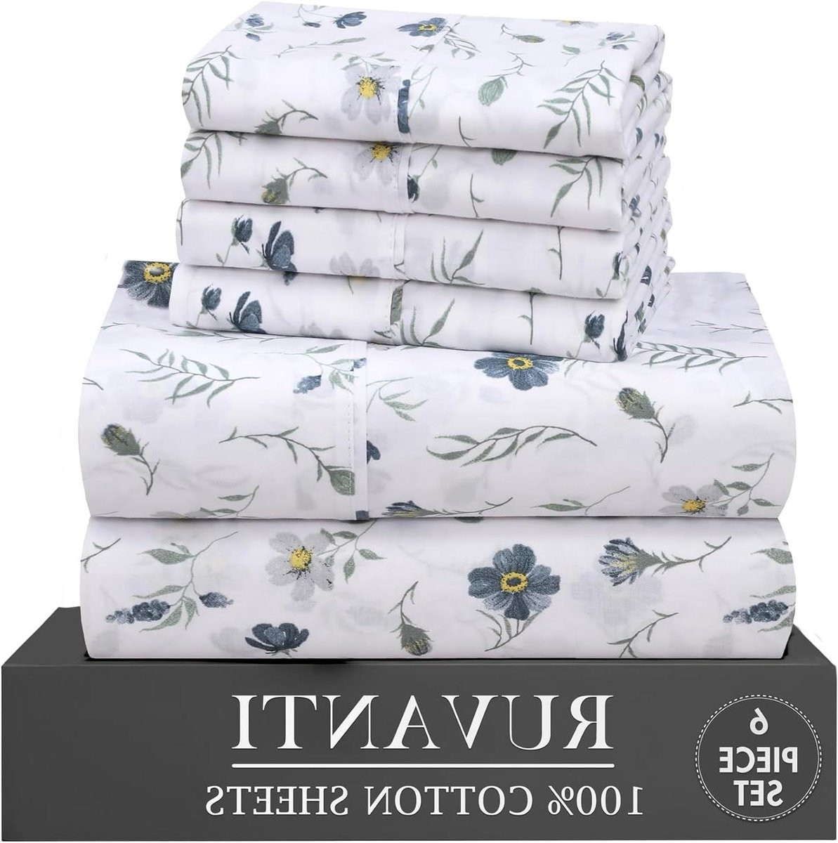 6-delige katoenen lakenset percal Queen - Kustblauw