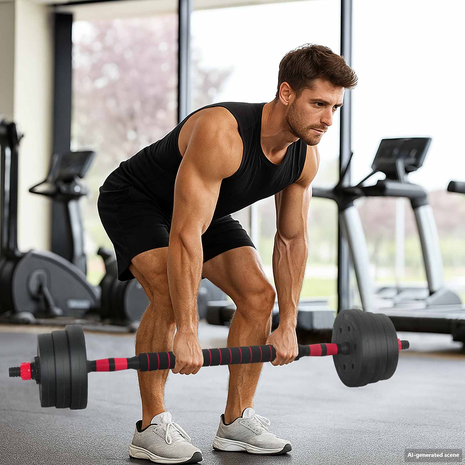 vidaXL Ensemble Haltère-Barre 2-en-1 20 kg Noir et Rouge