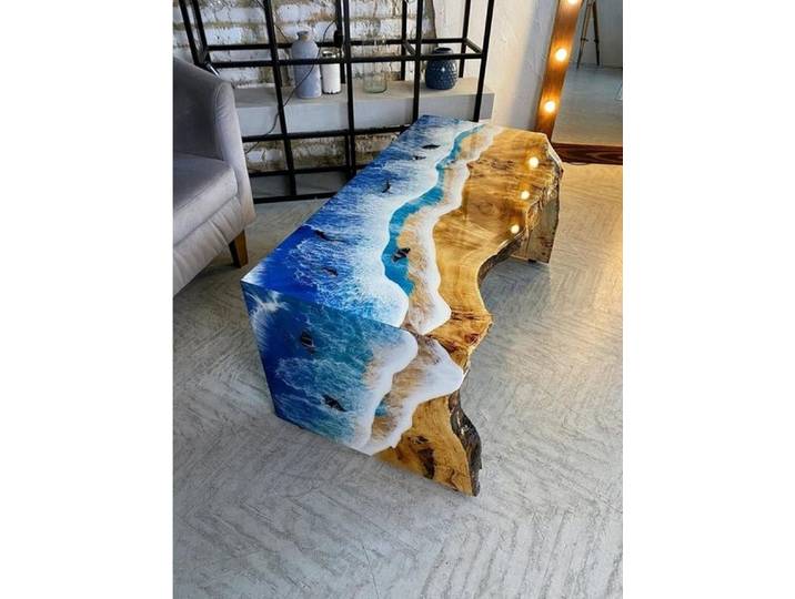 Xlmoebel Couchtisch Rechteckiger Holz-Couchtisch in elegantem Blau (Couchtisch), Hergestellt in Europa