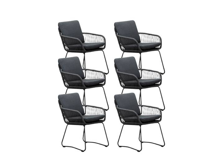 Harper dining tuinstoel set van 6 touw + rvs Lava Grey