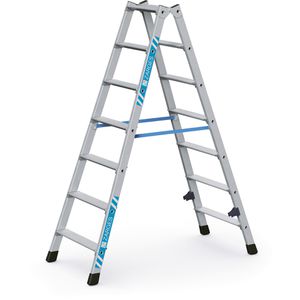 Zarges Stehleiter Nova B, 42467, beidseitig begehbar, aus Aluminium, bis 150kg, mit 2 x 7 Stufen