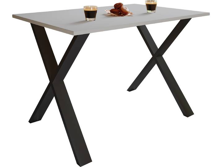 Esstisch VCM Premium Holz Esstisch Küchentisch Xona X 140x80 , grau (schwarz, grau), B:140cm T:80cm, Tische, Esstisch