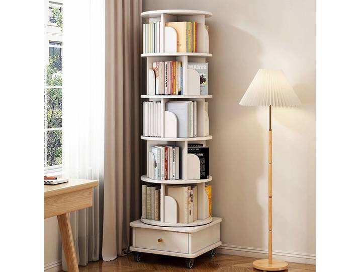 Bibliothèque rotative à 360° - Petite bibliothèque d'angle pour petits espaces-5 étages-Étagère à livres indépendante-blanc