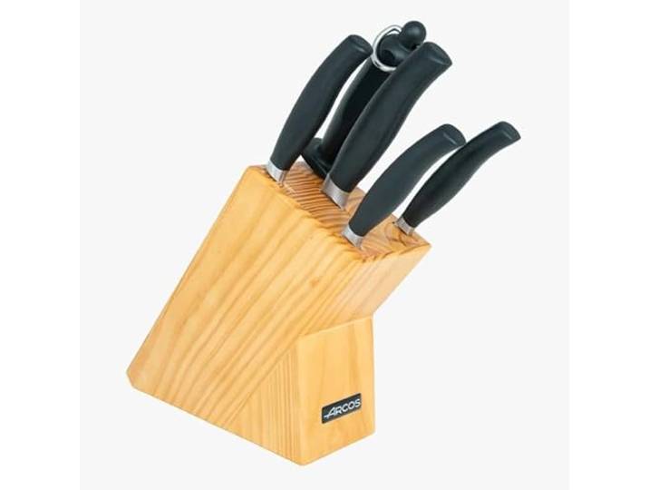Arcos Serie Clara – 4-teiliges Küchenmesser-Set (Küchenmesser + Chef + Panero + Gemüse) + 1 Chaira – Edelstahl geschmiedet – Griff aus Polypropylen – Schwarz