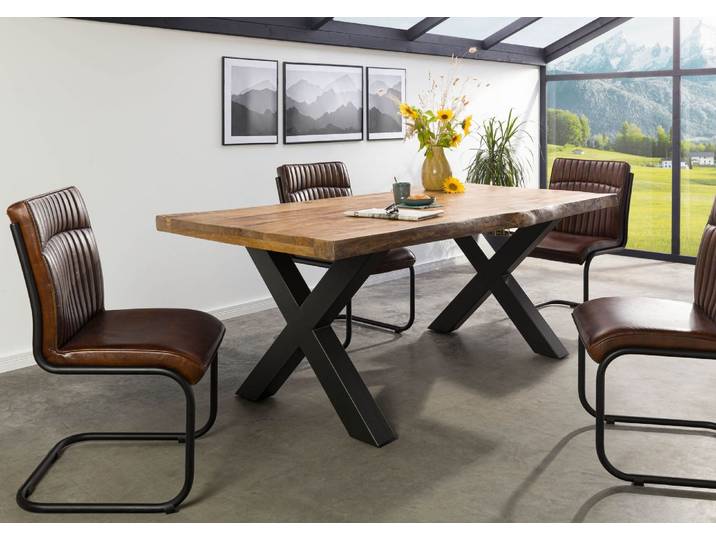 Baumtisch Mango 180x90x77 natur lackiert / X-Beine anthrazit matt FREEFORM 5
