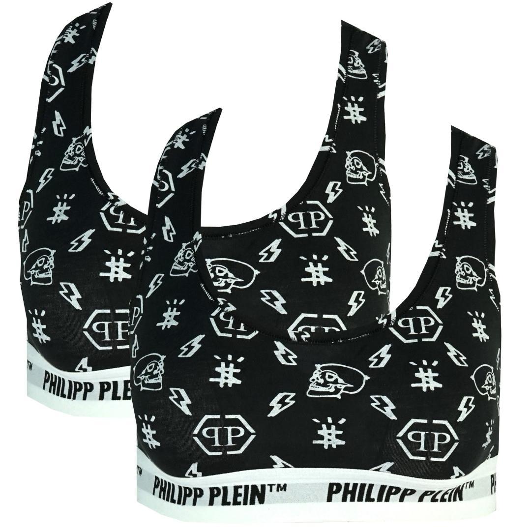 Philipp Plein Symbole Logo Schwarz Unterwäsche Sport-BH Zwei-Pack