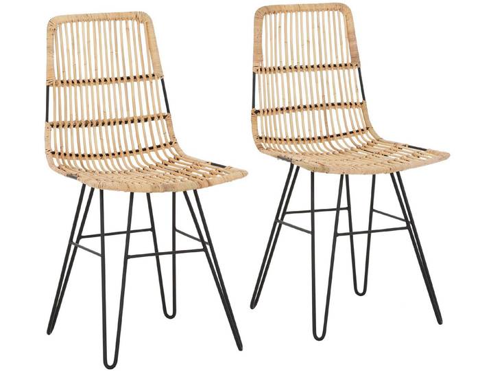 loft24 Rattanstuhl Felicia - Stuhl Esszimmerstuhl Küchenstuhl Besucherstuhl (2er-Set, 2 St), luftige Flechtstruktur, modernes mediterranes Design, Metallgestell