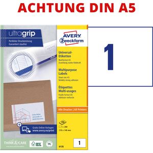 Zweckform Universaletiketten 6135, weiß, A5 Bogen, 210 x 148mm, 200 Blatt, 200 Stück