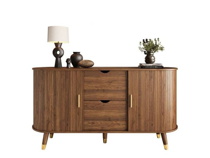 Buffet bas – MDF décor noyer – 2 portes coulissantes 2 tiroirs – 140 cm