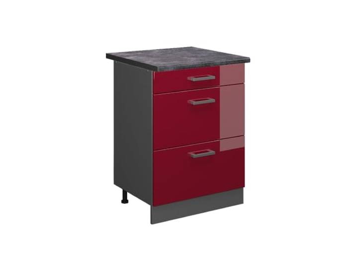 Vicco Küchenunterschrank R-Line, Rot Hochglanz, 60 cm 3 Schubladen · Arbeitsplatte Anthrazit · Höhenverst. Füße · Leichter Zugriff · Frei kombinierbar