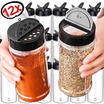 Uplifted Finds Transparent Plastic Spice Jars With Dual Function Shaker Lids 6 Pcs 200 Ml