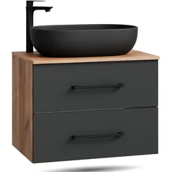 Planetmöbel LUX Waschtischunterschrank 70 cm mit Keramik Aufsatzwaschbecken 60 cm Schwarz