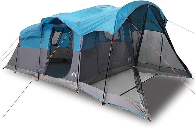 Tunnel-Familienzelt 8 Personen Grün, 185T Polyester Polyurethanbeschichtet, wasserdicht & Winddicht mit Vorzelt, Überzelt und E-Anschluss - ideal für Camping, Festival & Outdoor