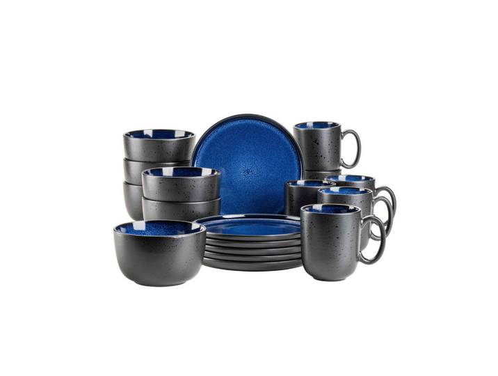 Mäser Frühstücksservice Niara, Blau, Schwarz, Keramik, Geschirr, Geschirrsets, Kaffeeservice