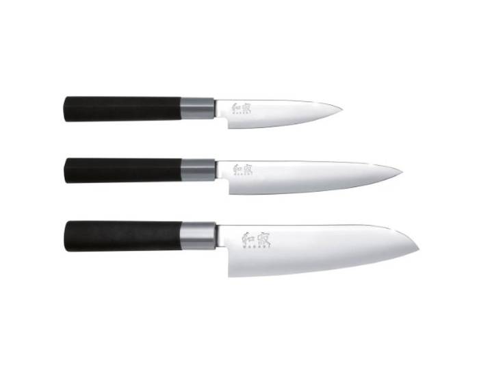 Kai Wasabi Black Messer-Set 3tlg, Allzweckmesser 10 cm, Allzweckmesser 15 cm und Santoku 16,5 cm mit Edelstahlklinge, 67S-310