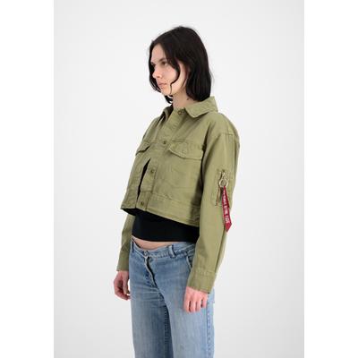 Bomberjacke ALPHA INDUSTRIES "Deck Jacket Cropped Wmn", Damen, Gr. M, grün (olive), Obermaterial: 100% Baumwolle, Jacken Bomberjacke