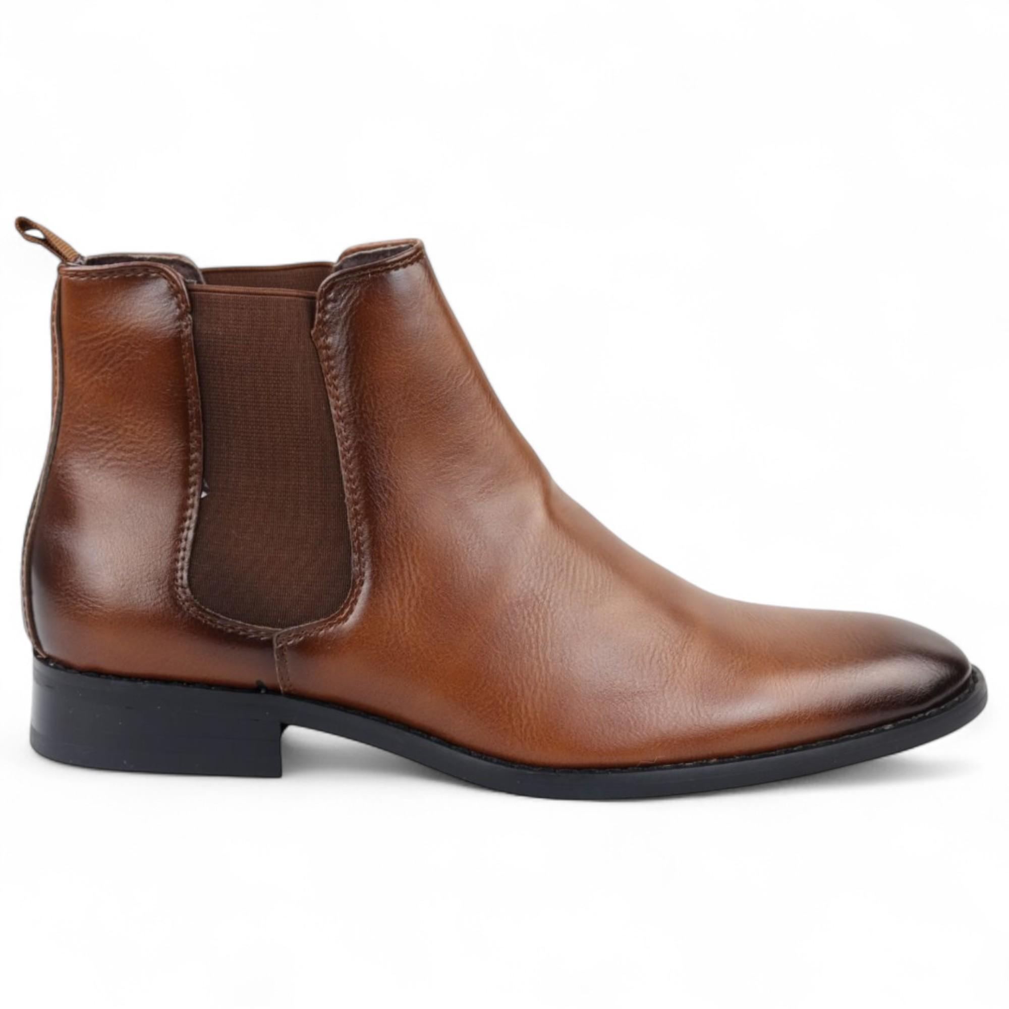 Infinity Leather Chelsea-Stiefeletten zum Hineinschlüpfen, Knöchelhoch für Herren - Cognac
