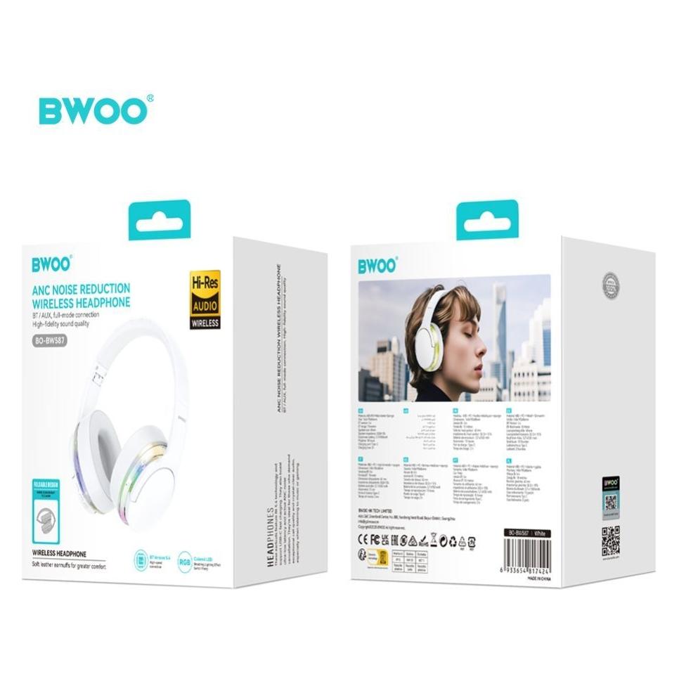 Bwoo ANC Wireless Headphone Premuim Sound Quality BW587 White (ANC, 10 h, Kabellos) (66240527)