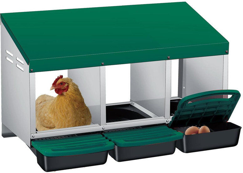 Blue Elephant Chicken Nesting Boxes,Weatherproof Galvanized Steel Chicken Egg Laying Box with Handle Perch & Automatic Rollout Egg Collection, Easy Clean & Quick As Green 47cm H X 78.7cm W X 48cm D