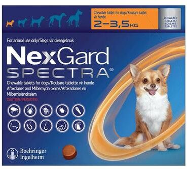 Credelio Nexgard Spectra Tab Xsmall Dog 4.4-7.7 Lbs Orange 3 Pack