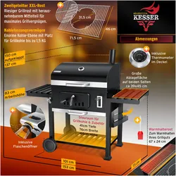 Kesser, Holzkohlegrill, Grill Grillwagen XXL Holzkohlegrill mit Deckel, Rädern (46 cm)