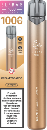 Elfbar Cream Tobacco Eb1000 Pod Mod Usa E Getta - 1000 Puffs