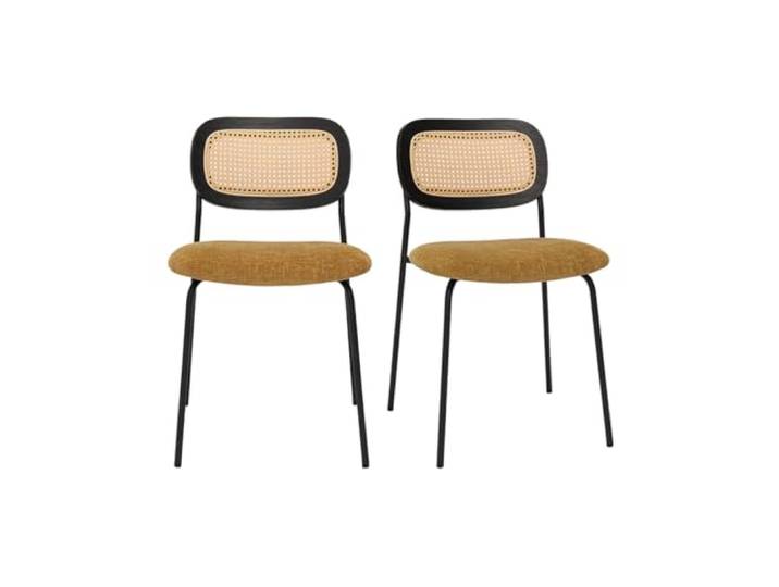 Miliboo Miranda Designer-Stühle aus Stoff in Samt-Optik, bronzefarben, schwarzes Metall und Cannage-Rattan (2 Stück)