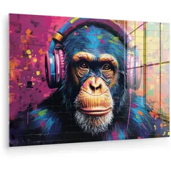 ACRYLGLASBILD Graffiti - Schimpanse - Straßenkunst - Kopfhörer - Affe Room Decor 90x60 cm