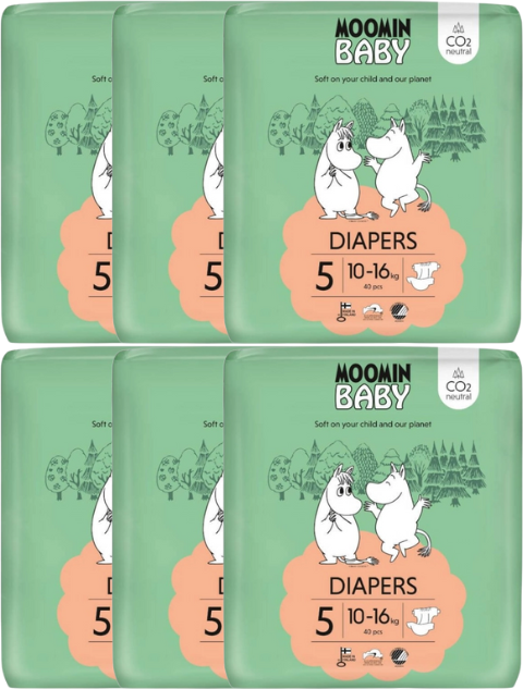 Muumi Baby Moomin Baby T5 10-16kg 40 fraldas Pack 6 unidades