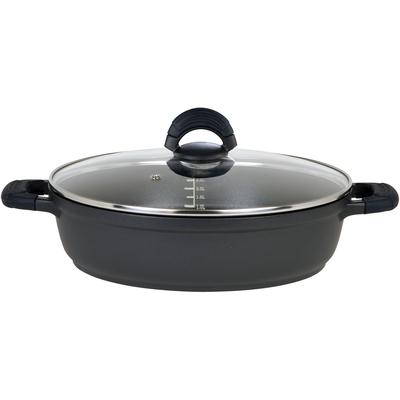 Servierpfanne GSW "SilcoGuss noir", schwarz, H:7,5cm Ø:28cm, Pfannen, langlebige Antihaft-Versiegelung, Literskala, Ø 28 cm, Induktion