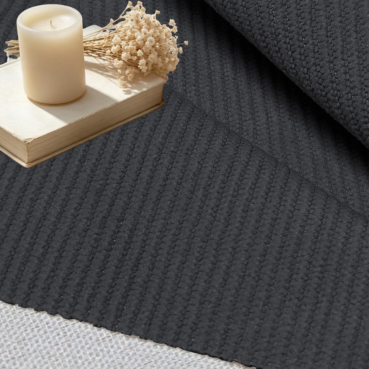 Donkergrijze corduroy bekledingsstof voor meubels, dikke ribstof, 140 x 500 cm