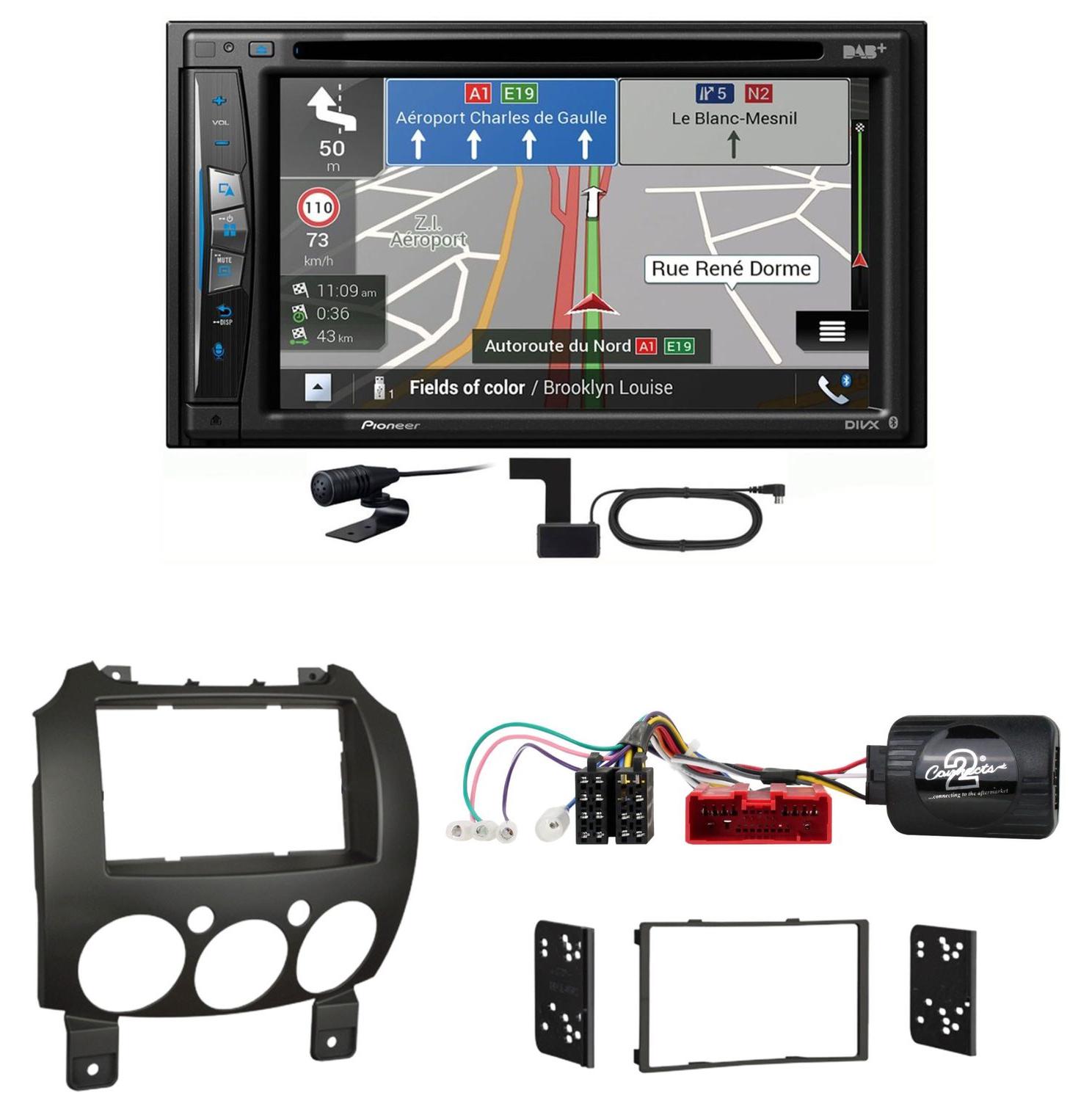 Pioneer AVIC-Z730DAB USB Navigation MP3 DAB+ Einbauset für Mazda 2 2008-2014
