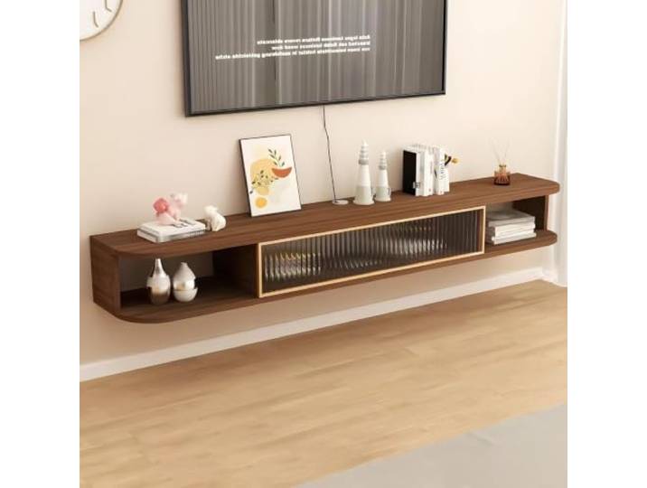 DMYKVJG TV Schrank Hängend, Holz TV-Konsole, Passend 43-50 Fernseher An Der Wand Fernsehschrank, Fernsehtisch Abgerundete Ecken, Offener Stauraum, Für Wohnzimmer(Brown-A,39.3 /100Ccm)