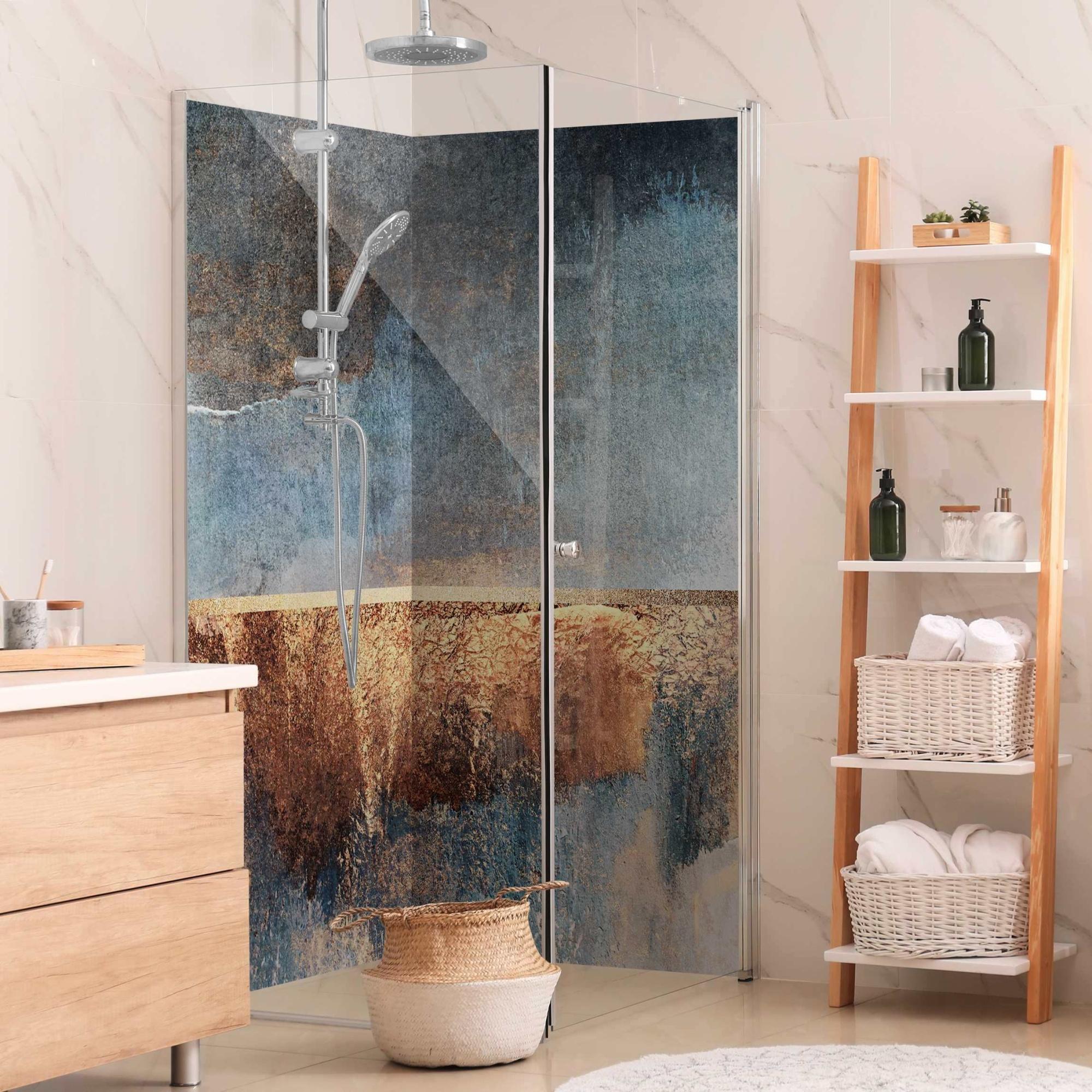 Duschrückwand originell selbstklebend - 0.61 mm Wandpaneel wasserfest Design gold Aquarell Abstrakt Badrückwand fugenlos Premium matt 110x190 cm