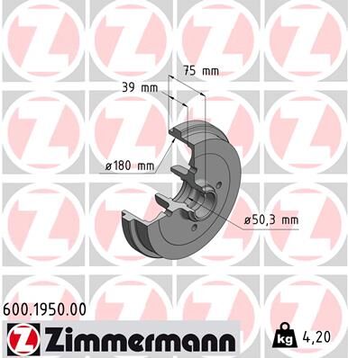 Zimmermann Bremstrommel 600.1950.00 Hinterachse Für Vag