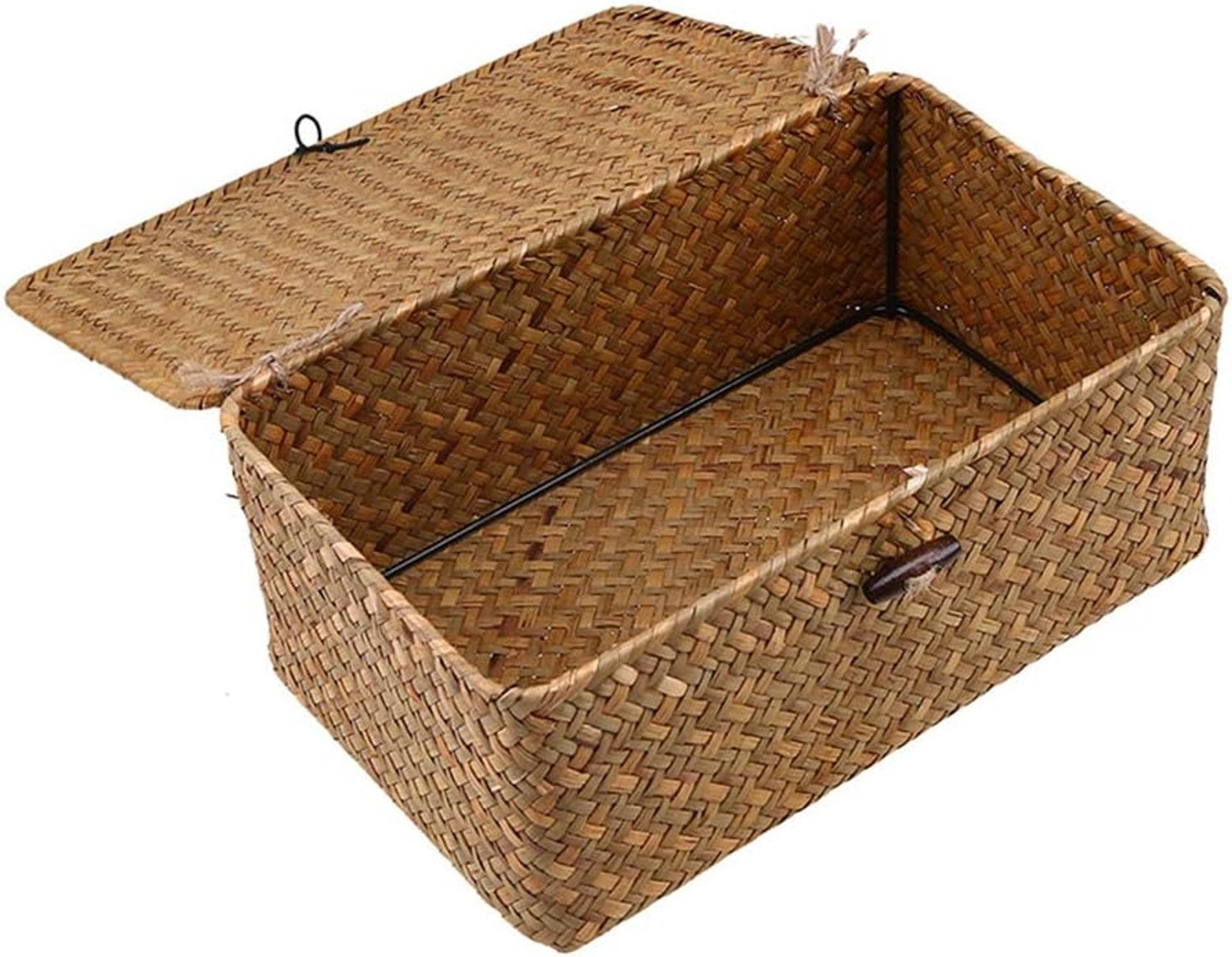 Handgemaakte Rieten Opbergmand met Deksel van Seagrass Wicker - Maat M