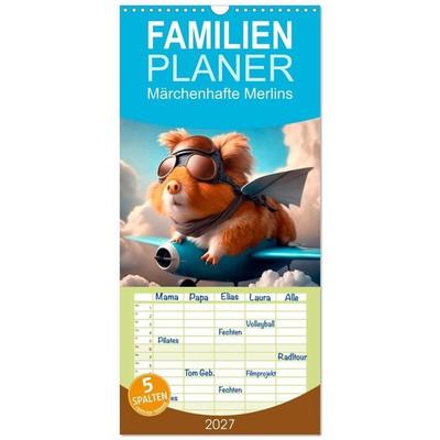 Familienplaner 2027 - Märchenhafte Merlis - Schweinegeile Illustrationen mit 5 Spalten (Wandkalender, 21 x 45 cm) CALVENDO