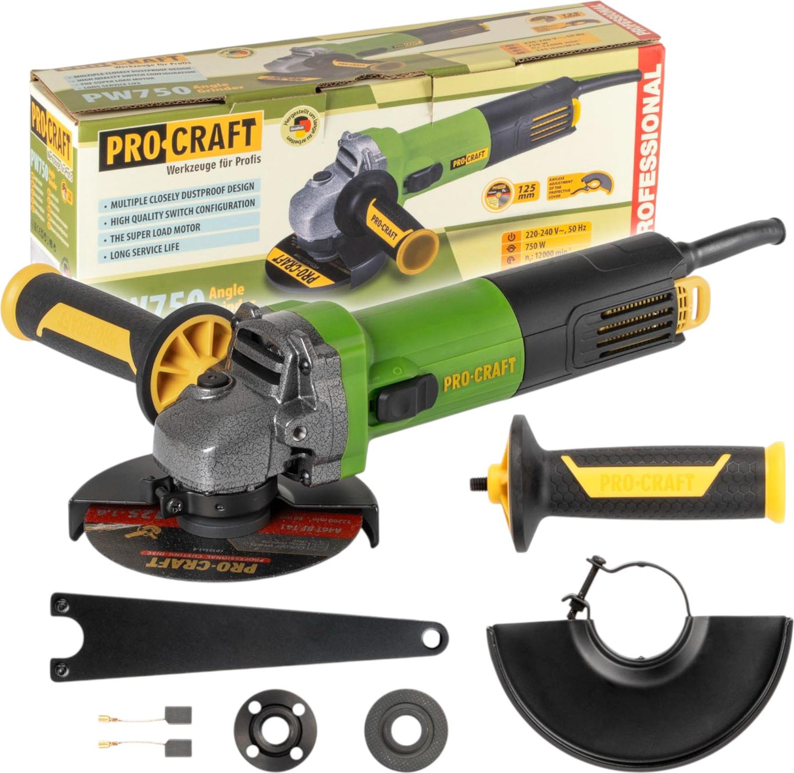 Procraft PW750 haakse slijper 750 watt 125 mm